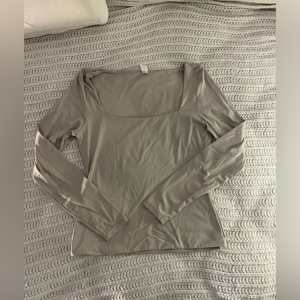 Beige 90 Degree Square Neck Top